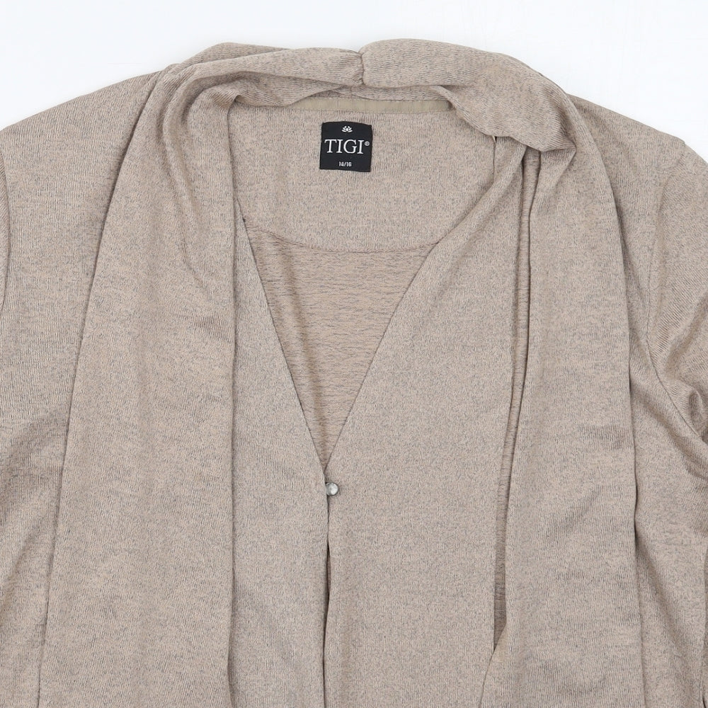 Tigi Womens Brown V-Neck  Polyester Cardigan Jumper Size 14