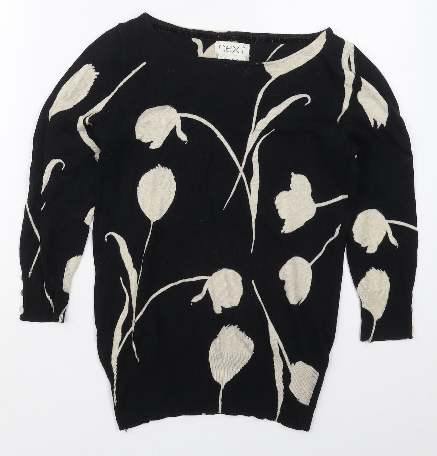 NEXT Womens Black Boat Neck Floral Cotton Pullover Jumper Size 8