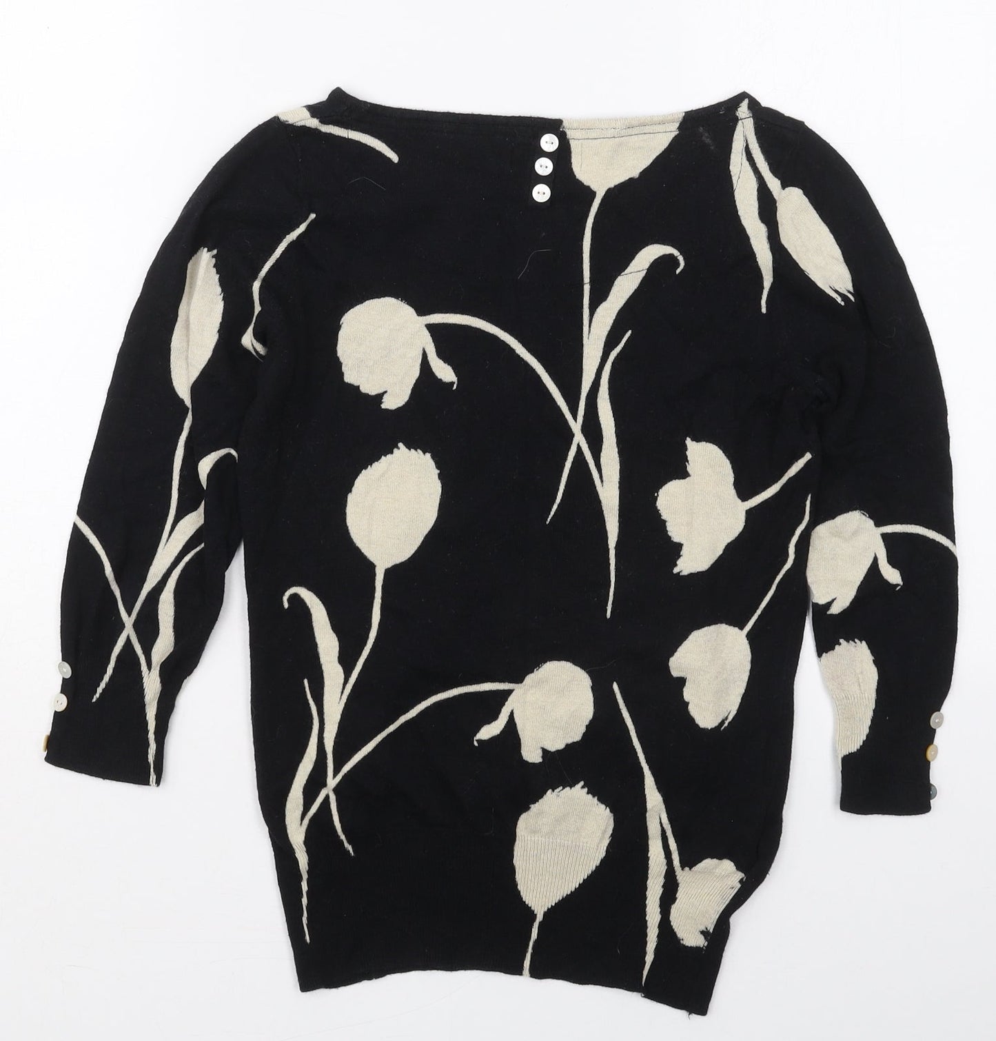 NEXT Womens Black Boat Neck Floral Cotton Pullover Jumper Size 8