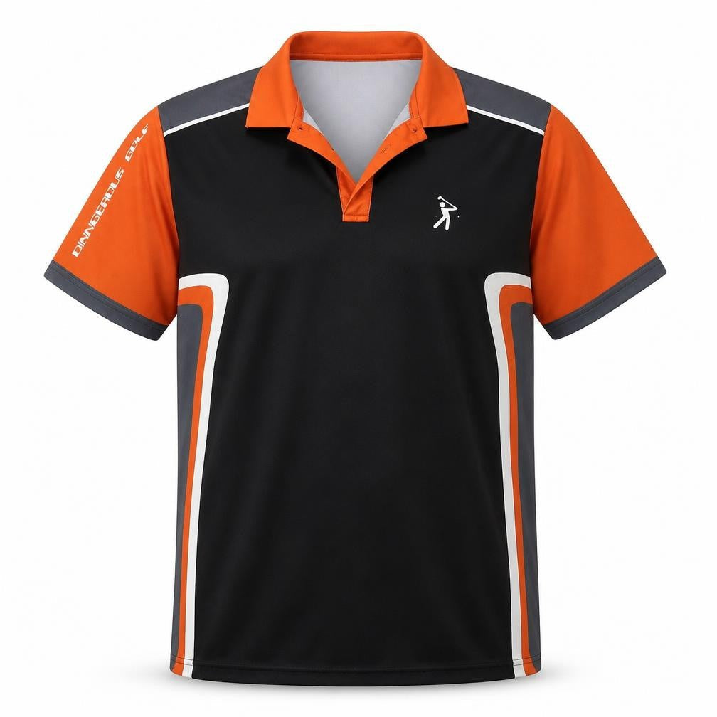 Dangerous Gold Mens Black Striped Polyester  Polo Size L Collared Pullover - Orange
