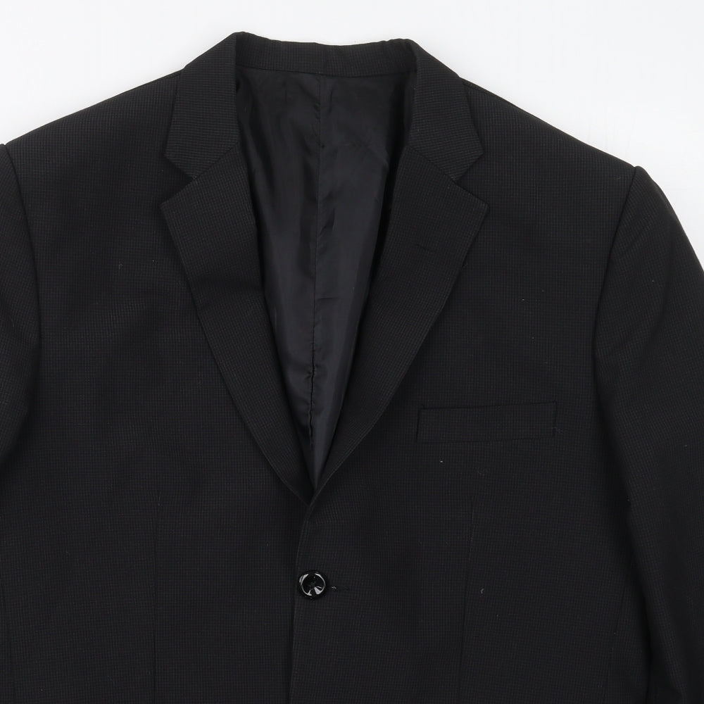 Preworn Mens Black Check Polyester Jacket Suit Jacket Size 40