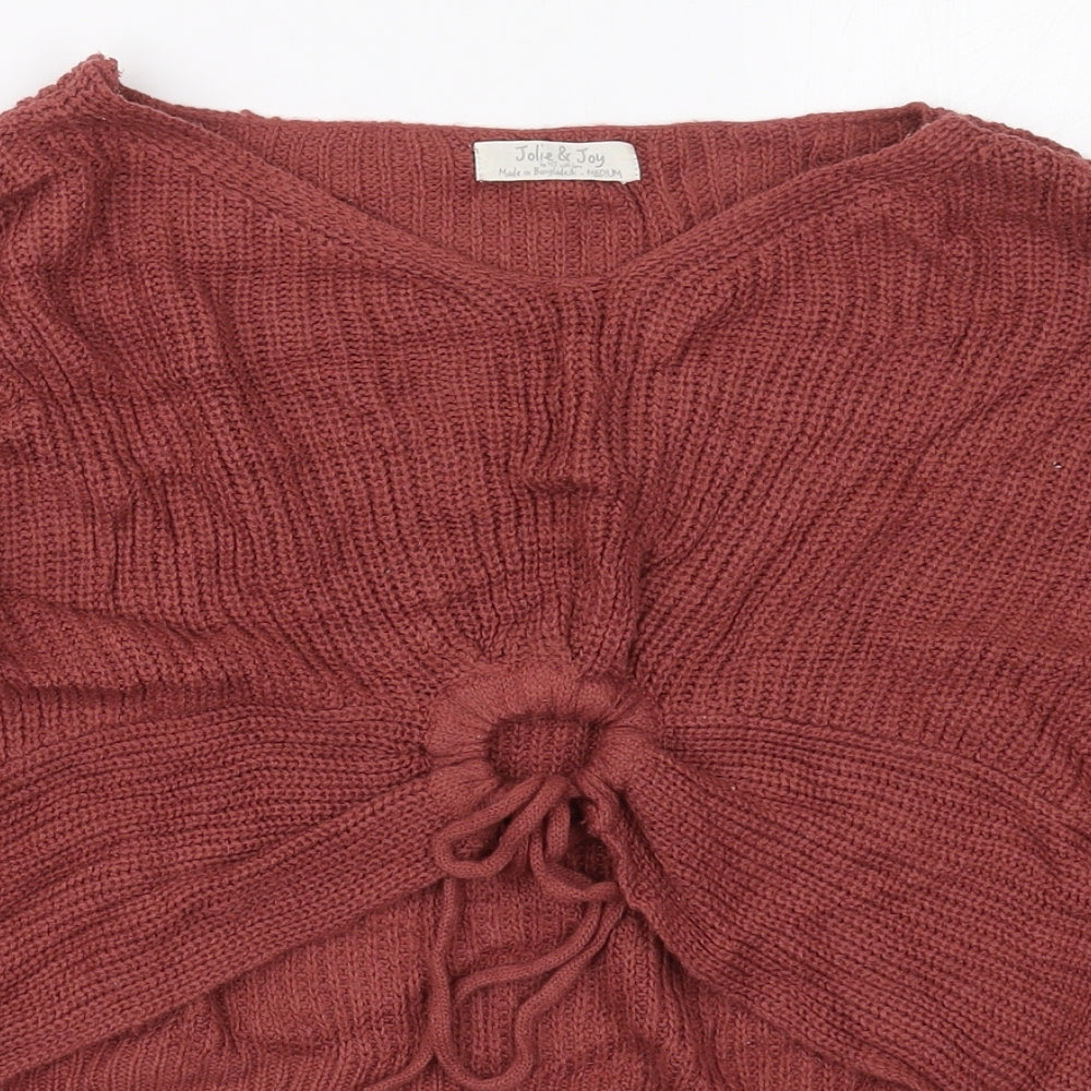 Jolie & Joy Womens Pink V-Neck  Acrylic Pullover Jumper Size M