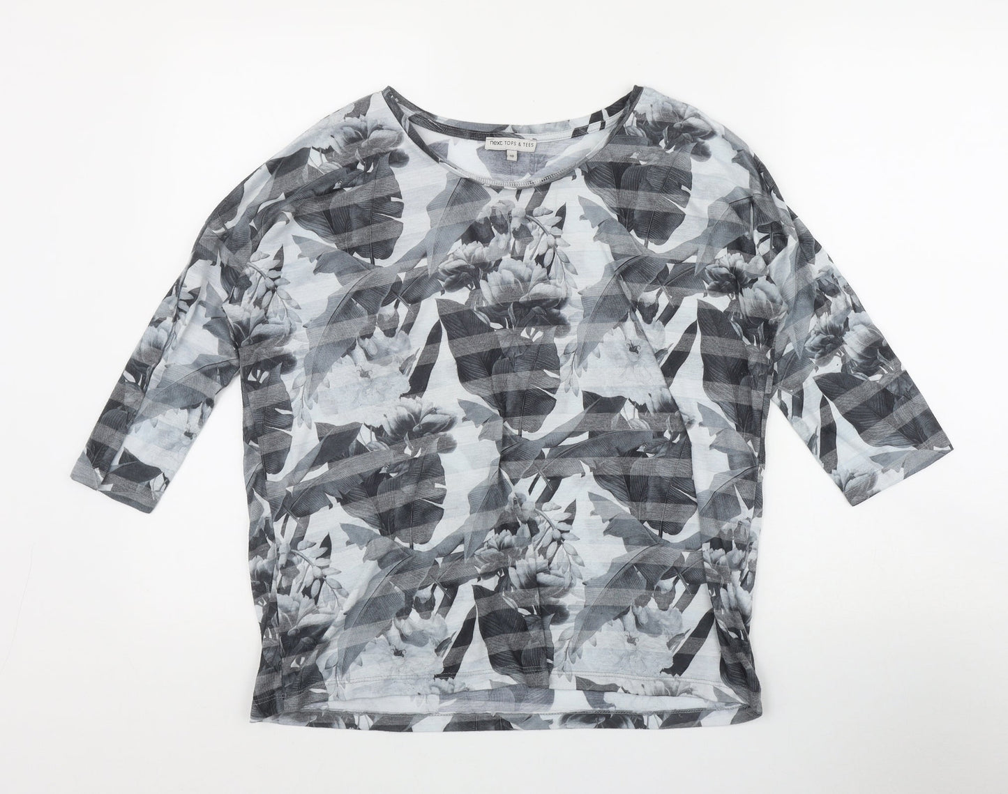 NEXT Womens Grey Geometric Polyester Basic T-Shirt Size 10 Round Neck