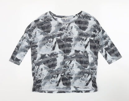 Next Womens Grey Geometric Polyester Basic T-Shirt Size 10 Round Neck