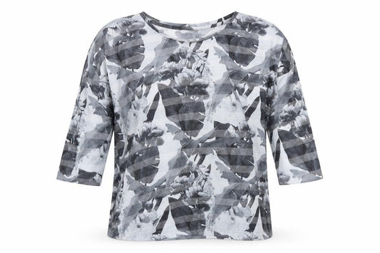 NEXT Womens Grey Geometric Polyester Basic T-Shirt Size 10 Round Neck