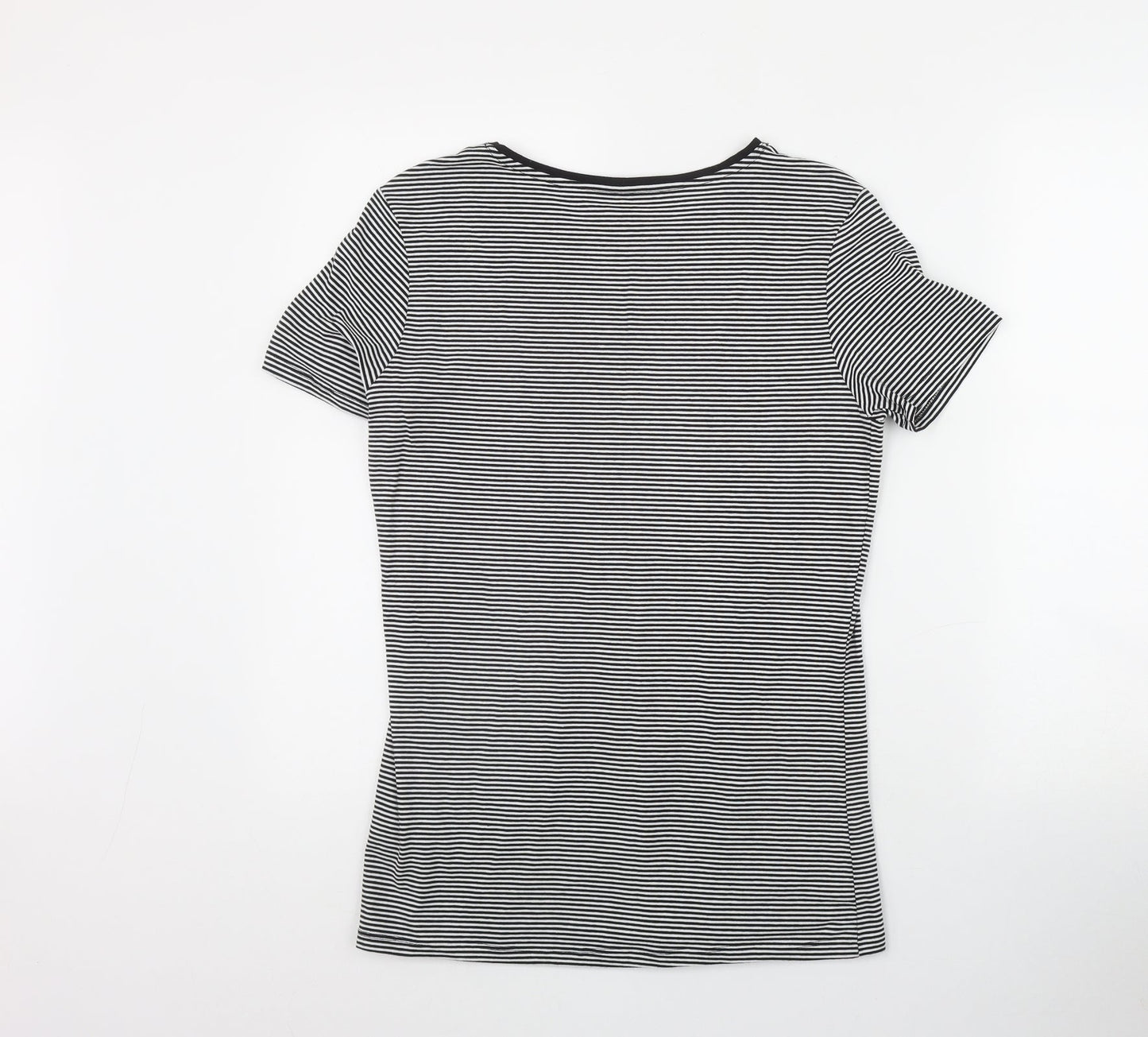 Primark Womens Black Striped Cotton Basic T-Shirt Size 12 Round Neck