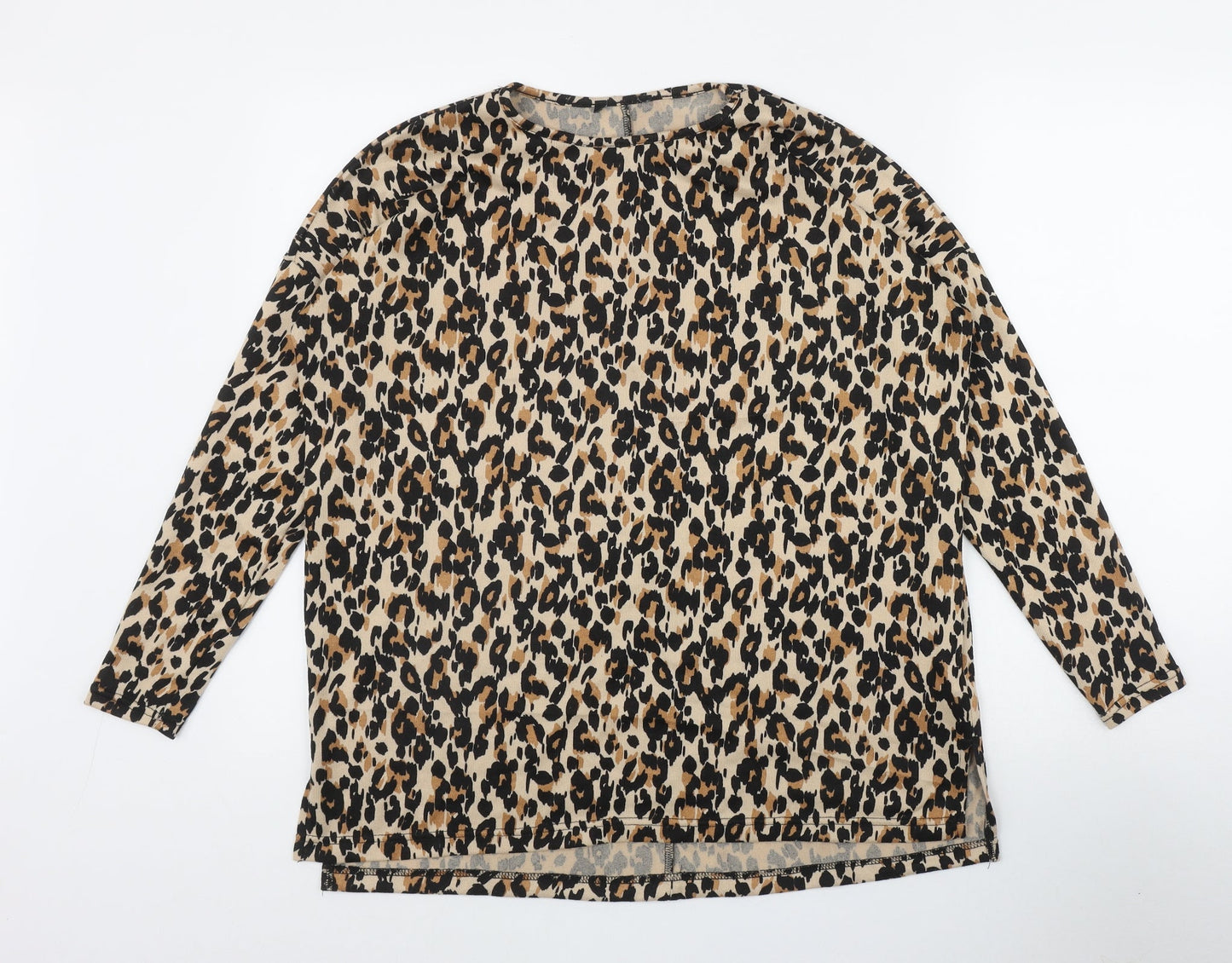 New Look Womens Brown Round Neck Animal Print Polyester Pullover Jumper Size S