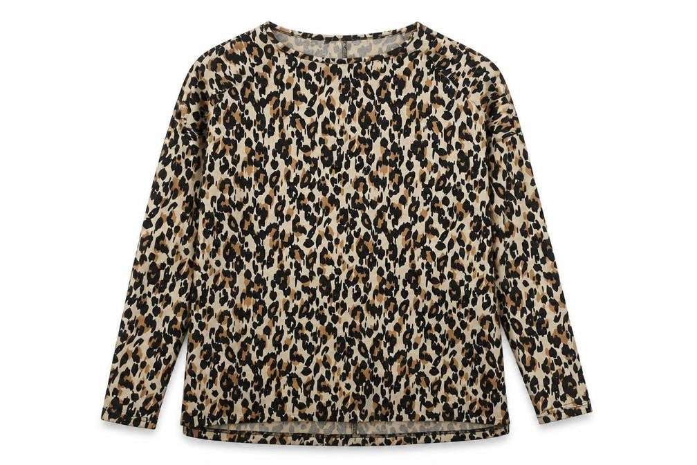 New Look Womens Brown Round Neck Animal Print Polyester Pullover Jumper Size S