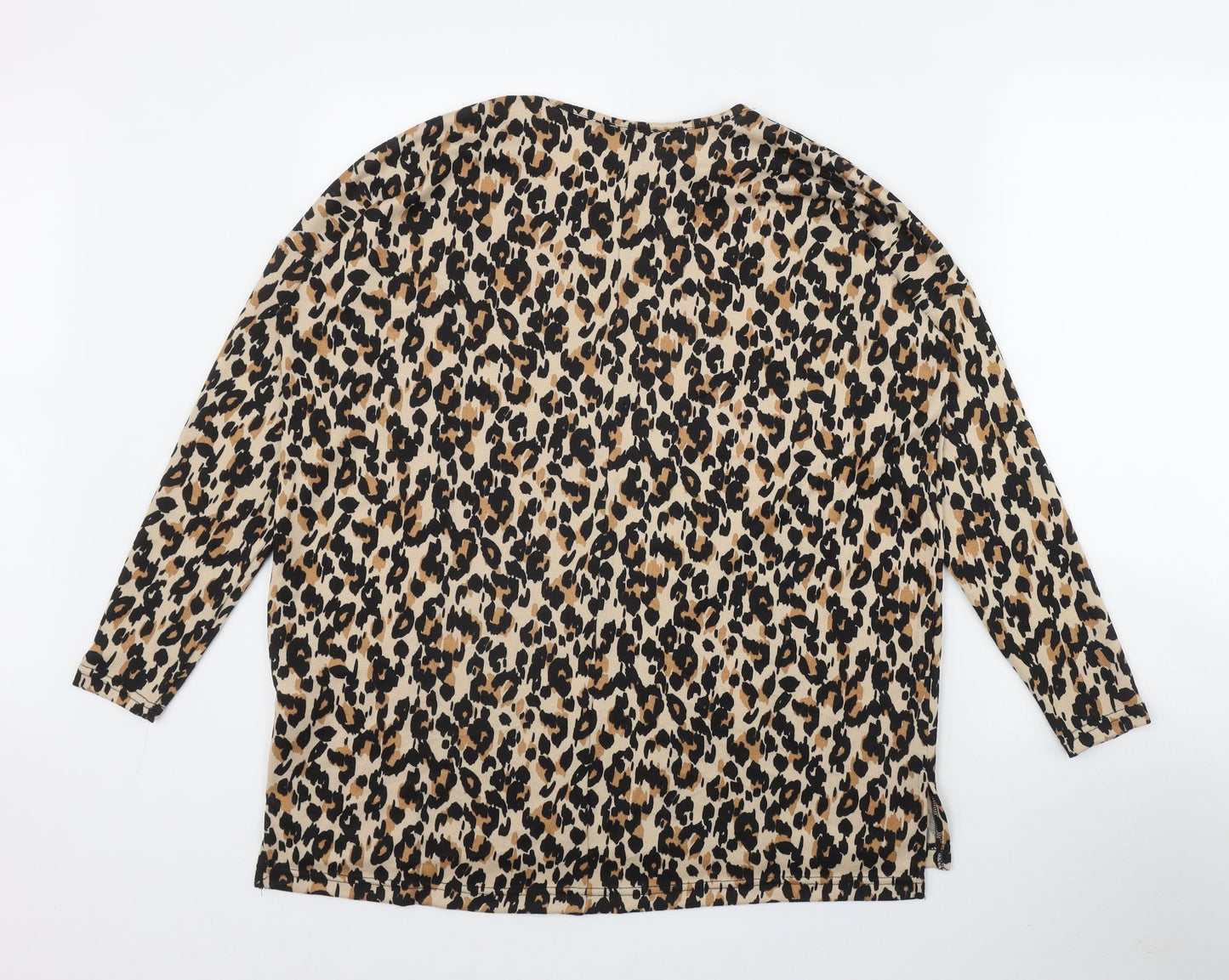 New Look Womens Brown Round Neck Animal Print Polyester Pullover Jumper Size S