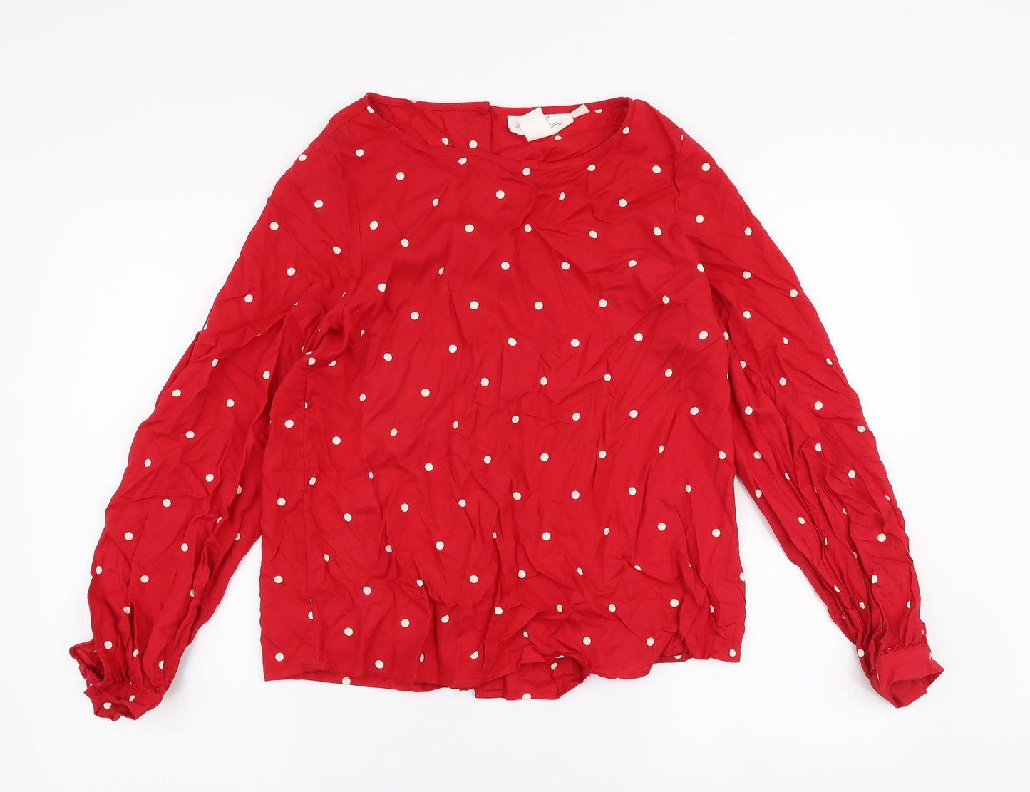 L.O.G.G Womens Red Polka Dot Viscose Basic Blouse Size 6 Round Neck