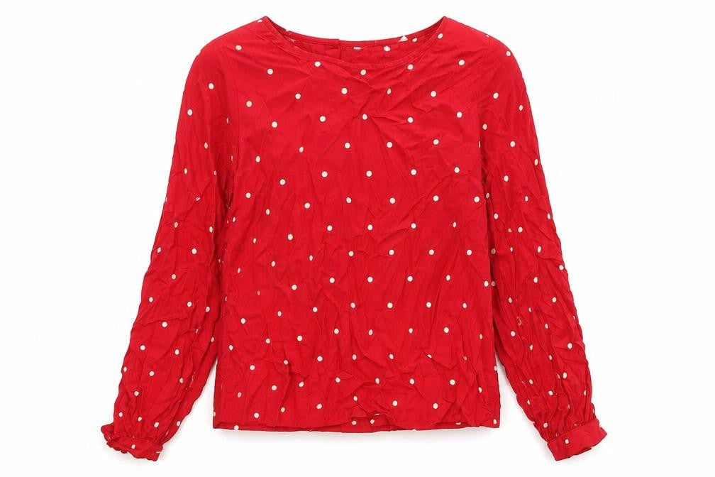 L.O.G.G Womens Red Polka Dot Viscose Basic Blouse Size 6 Round Neck