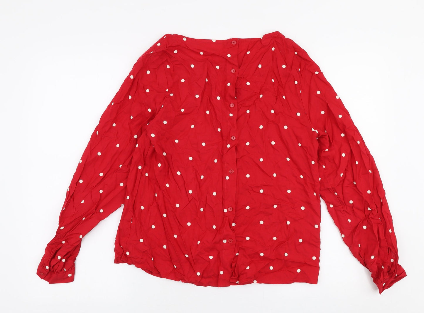 L.O.G.G Womens Red Polka Dot Viscose Basic Blouse Size 6 Round Neck