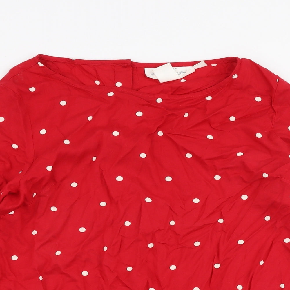 L.O.G.G Womens Red Polka Dot Viscose Basic Blouse Size 6 Round Neck