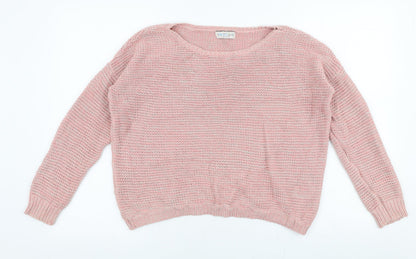 Preloved Marks and Spencer Womens Pink Boat Neck  100% Cotton Pullover Jumper Size 12 - Front