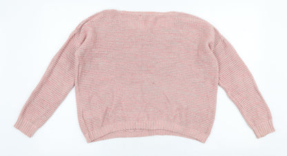 Preloved Marks and Spencer Womens Pink Boat Neck  100% Cotton Pullover Jumper Size 12 - Back