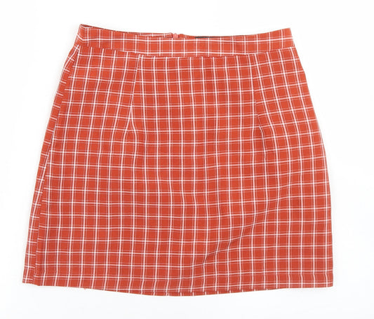 Heartbreak Womens Orange Plaid Polyester A-Line Skirt Size 8   Zip