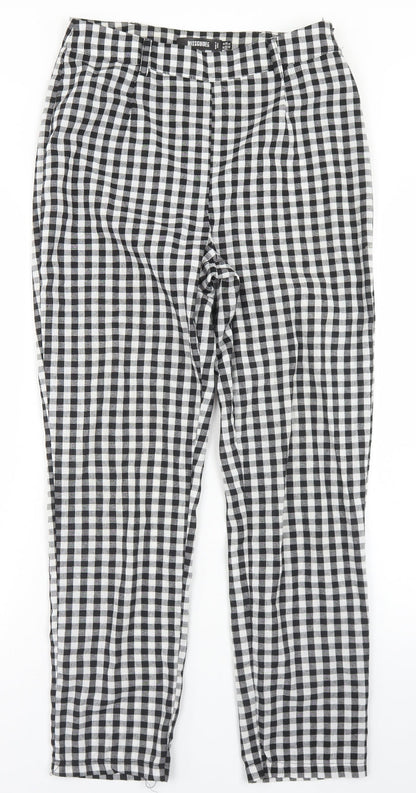 Missguided Womens Black Check Polyester Trousers  Size 10 L26 in Regular Zip