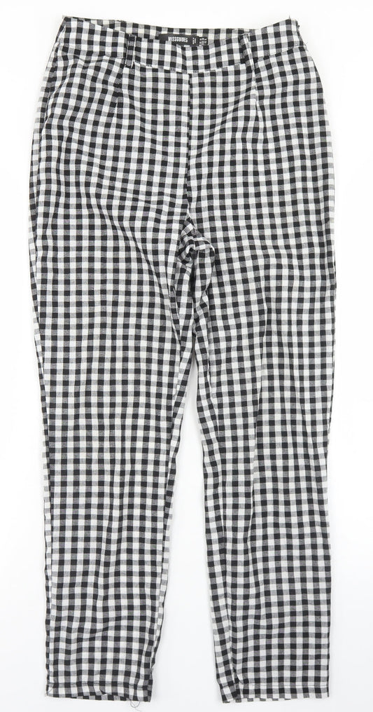 Missguided Womens Black Check Polyester Trousers  Size 10 L26 in Regular Zip