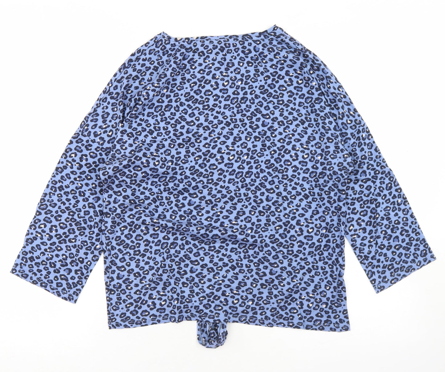 Principles Womens Blue Animal Print Cotton Basic T-Shirt Size 10 Round Neck - Tie Front