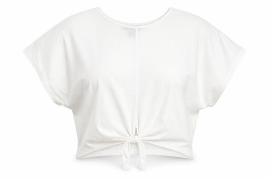 Primark Womens White  Polyester Cropped T-Shirt Size XS Round Neck - Tie Front