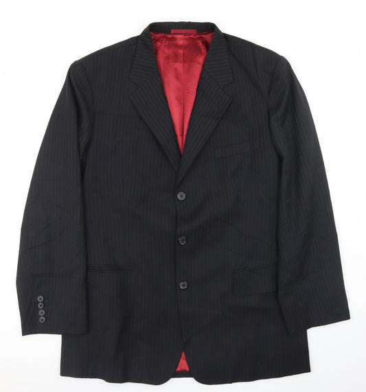 Sam's Mens Black Striped Wool Jacket Blazer Size 38