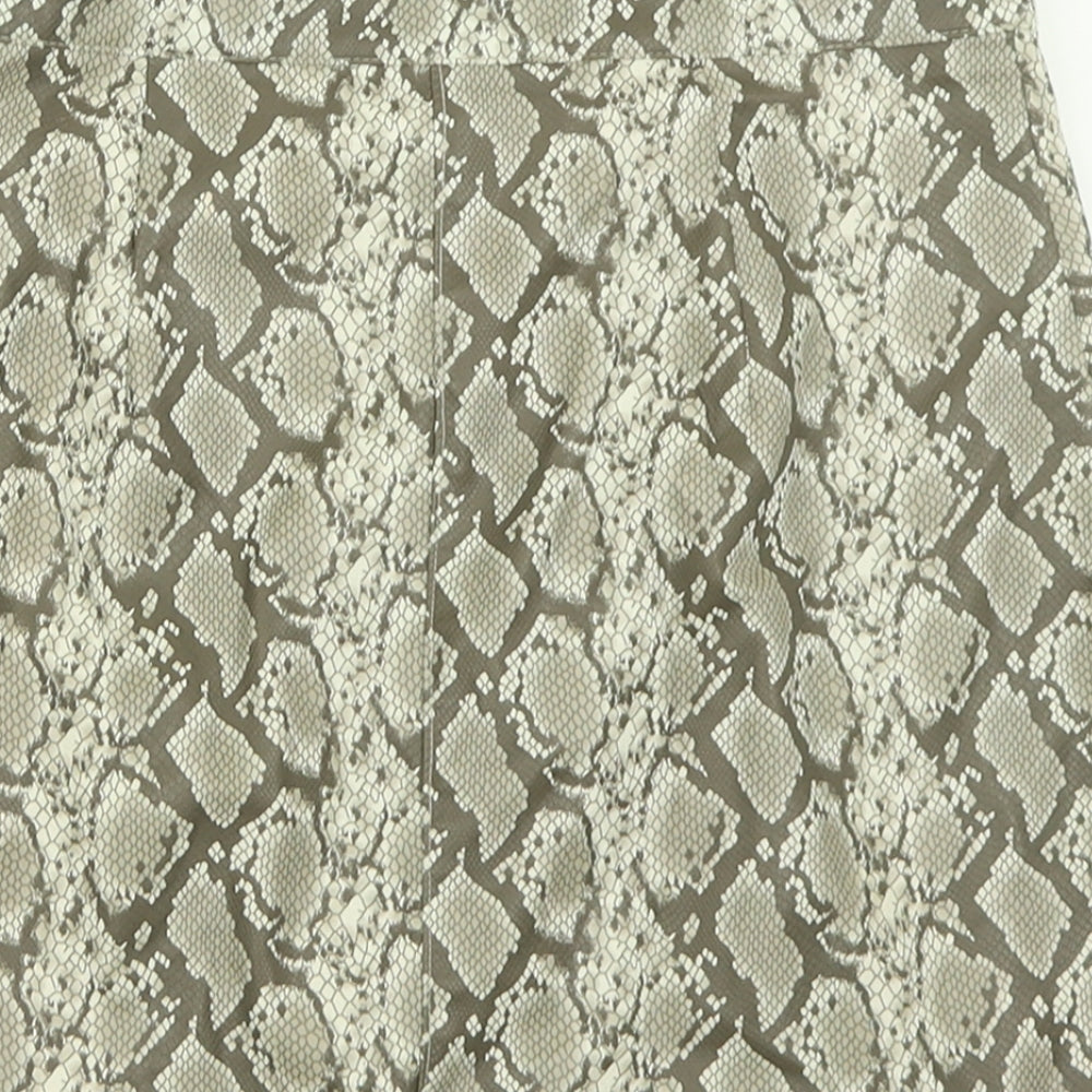 H&M Womens Brown Animal Print Polyester A-Line Skirt Size 10   Zip