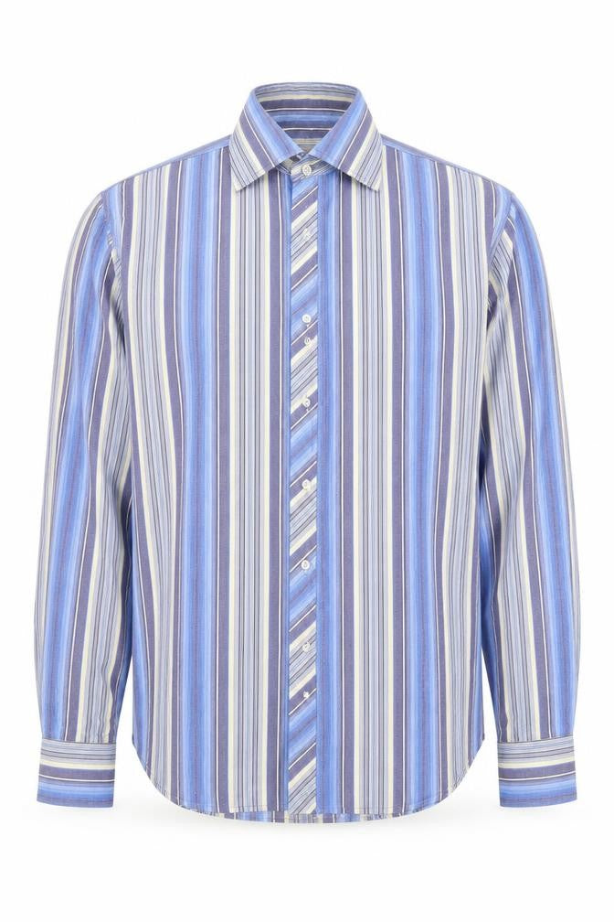 2 Die 4 Mens Blue Striped Cotton  Button-Up Size L Collared Button