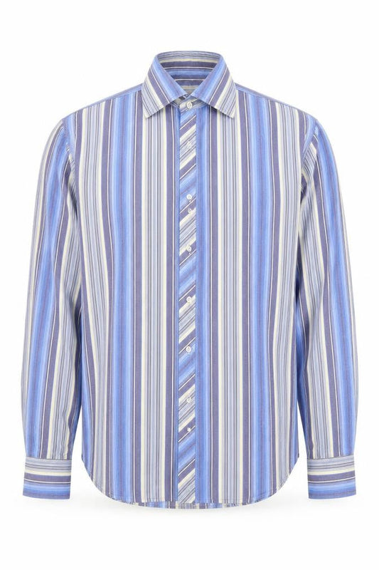 2 Die 4 Mens Blue Striped Cotton  Button-Up Size L Collared Button