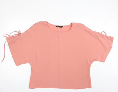 Dunnes Womens Pink  Polyester Basic Blouse Size 16 Boat Neck - Tie