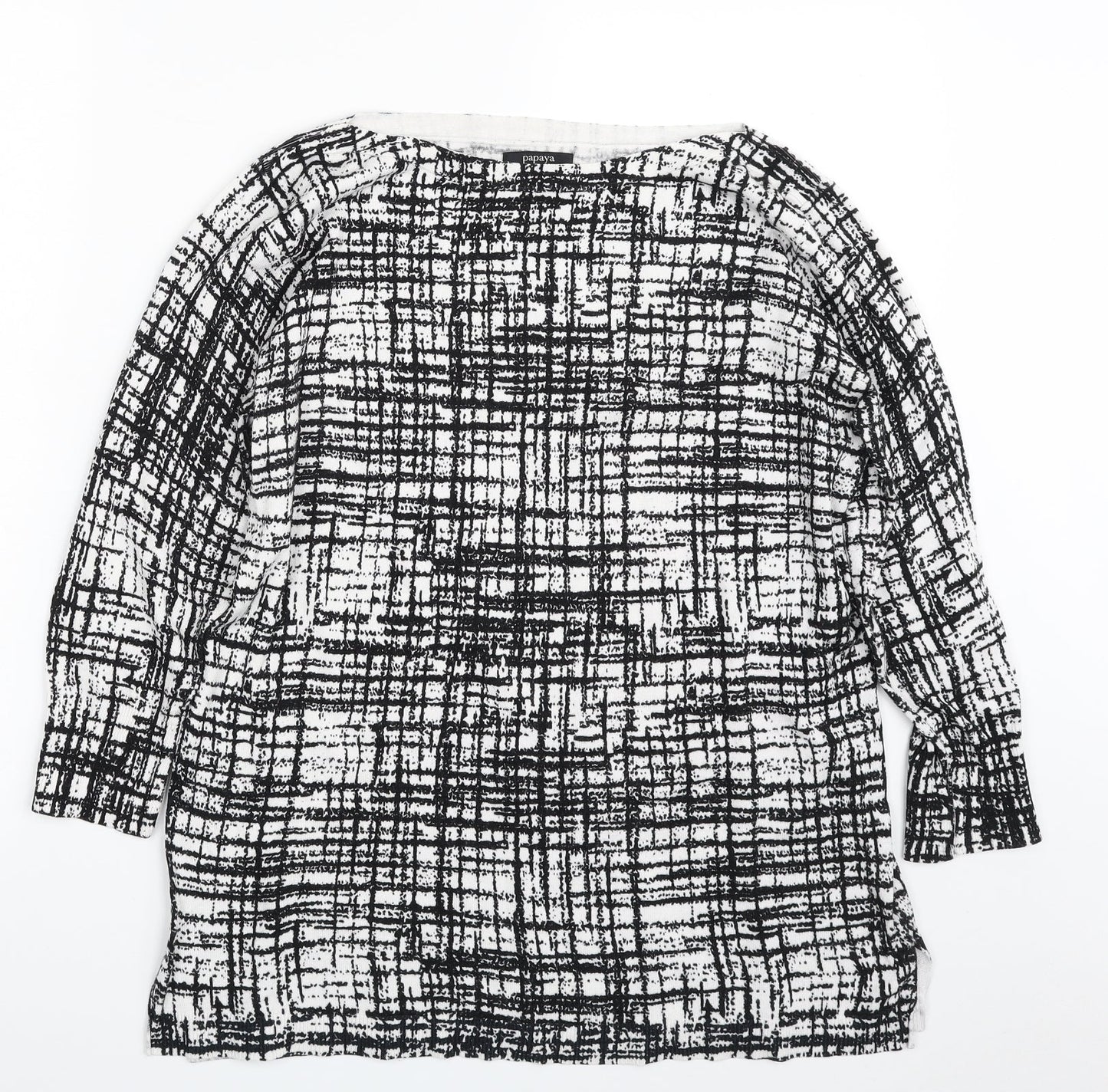 Papaya Womens White Boat Neck Geometric Viscose Pullover Jumper Size 16