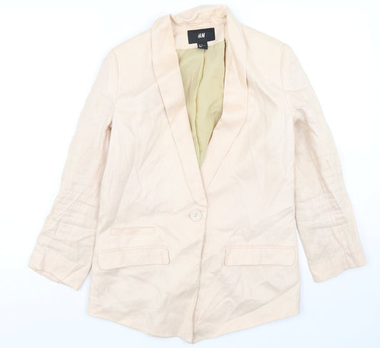 H&M Womens Pink  Linen Jacket Blazer Size 8