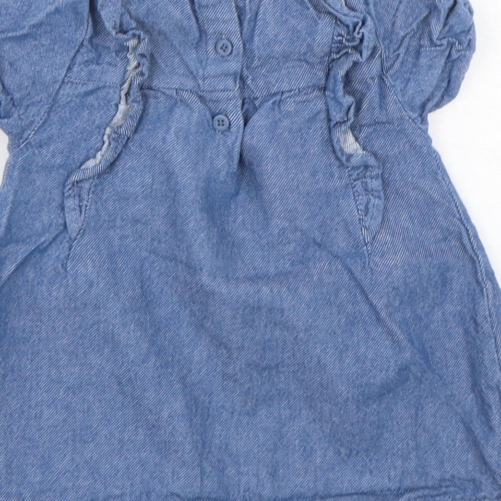 Leigh Tucker Girls Blue  Cotton A-Line  Size 6-9 Months  Round Neck