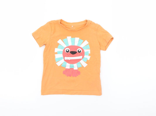 name it Girls Orange  Cotton Pullover T-Shirt Size 9-12 Months Crew Neck