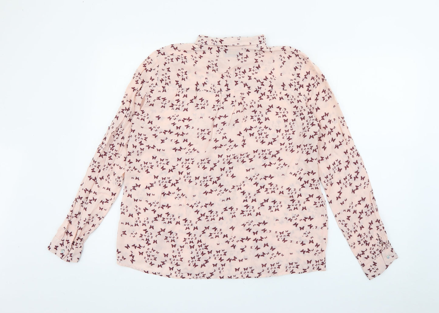 Pull & Bear Womens Pink Geometric Polyester Basic Button-Up Size M Collared - Butterfly
