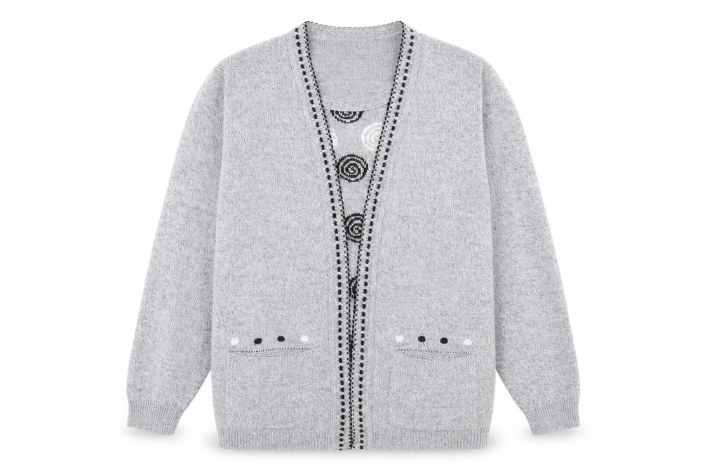 Envy Womens Grey Crew Neck Geometric Acrylic Pullover Jumper Size S