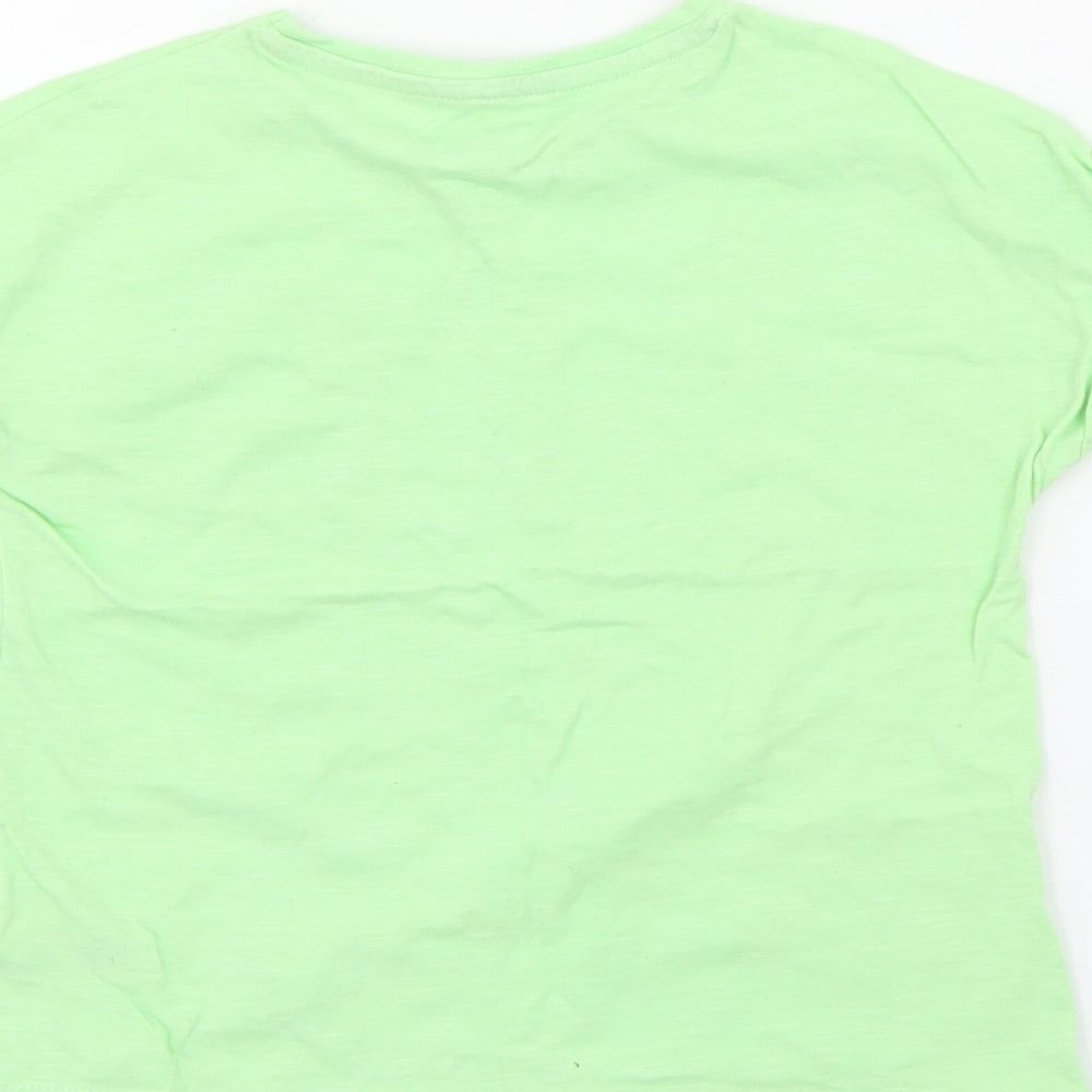 Dunnes Stores Girls Green  Cotton Pullover T-Shirt Size 2-3 Years Crew Neck