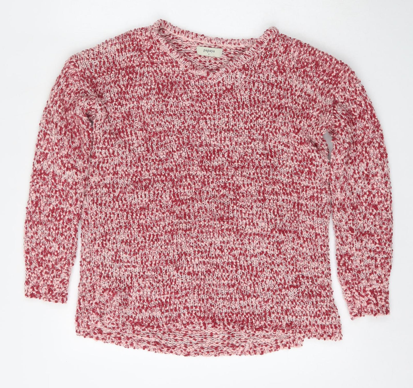 Papaya Womens Red V-Neck  Polyester Pullover Jumper Size S