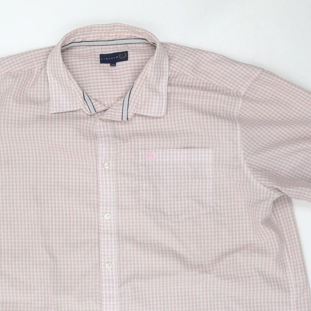 Lincoln Mens Pink Check Polyester  Button-Up Size XL Collared