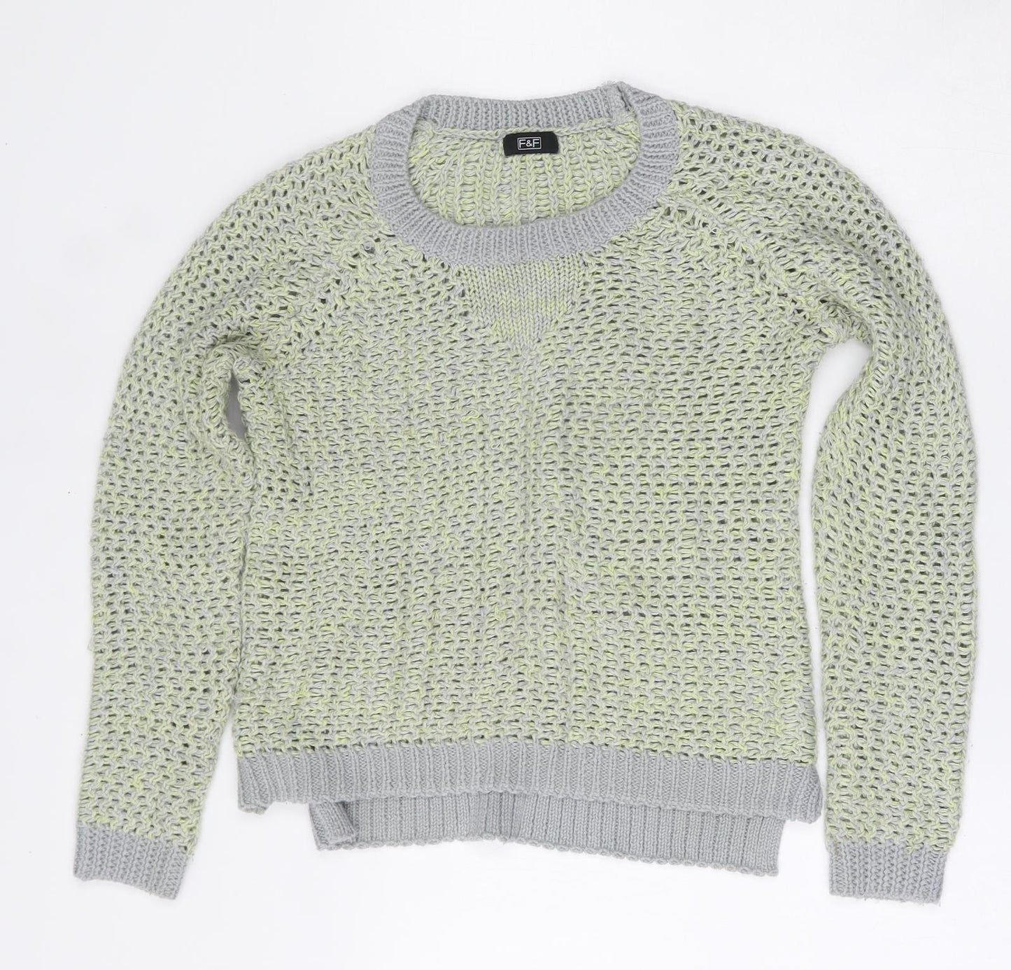 F&F Womens Green Round Neck  Acrylic Pullover Jumper Size 8