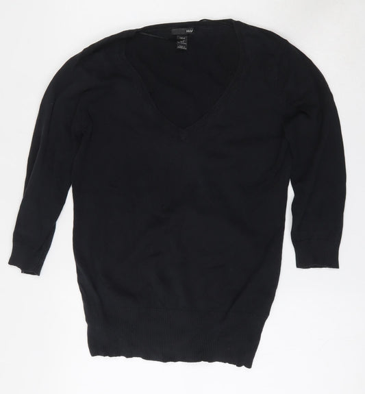 H&M Womens Black V-Neck  Cotton Cardigan Jumper Size M