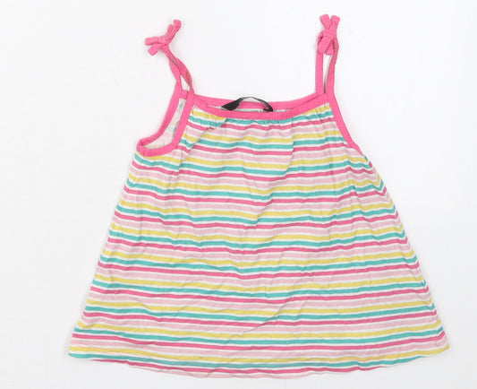 George Girls Pink Striped Cotton Basic Tank Size 3-4 Years Scoop Neck Pullover - Yellow and Green