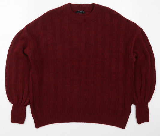 Peacocks Womens Red Crew Neck  Acrylic Pullover Jumper Size M