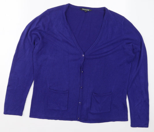 Bonmarché Womens Blue V-Neck  Acrylic Cardigan Jumper Size 16