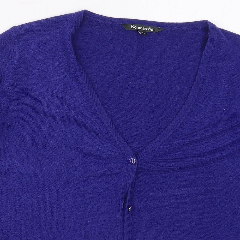 Bonmarché Womens Blue V-Neck  Acrylic Cardigan Jumper Size 16