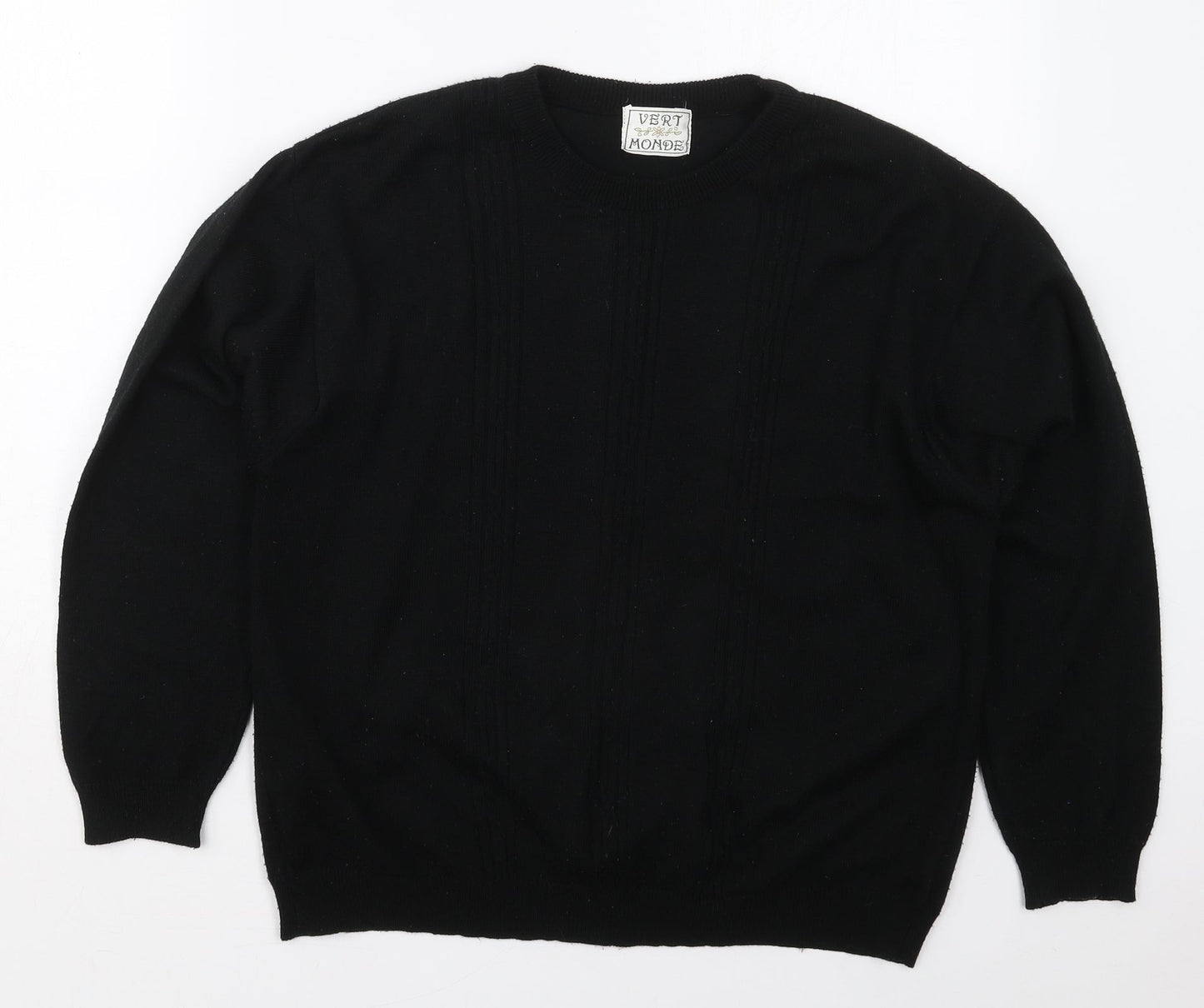 Vert Monde Womens Black Crew Neck  Acrylic Pullover Jumper Size L