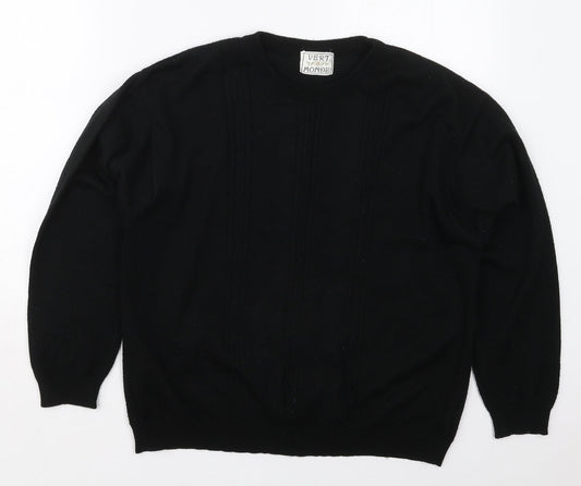 Vert Monde Womens Black Crew Neck  Acrylic Pullover Jumper Size L
