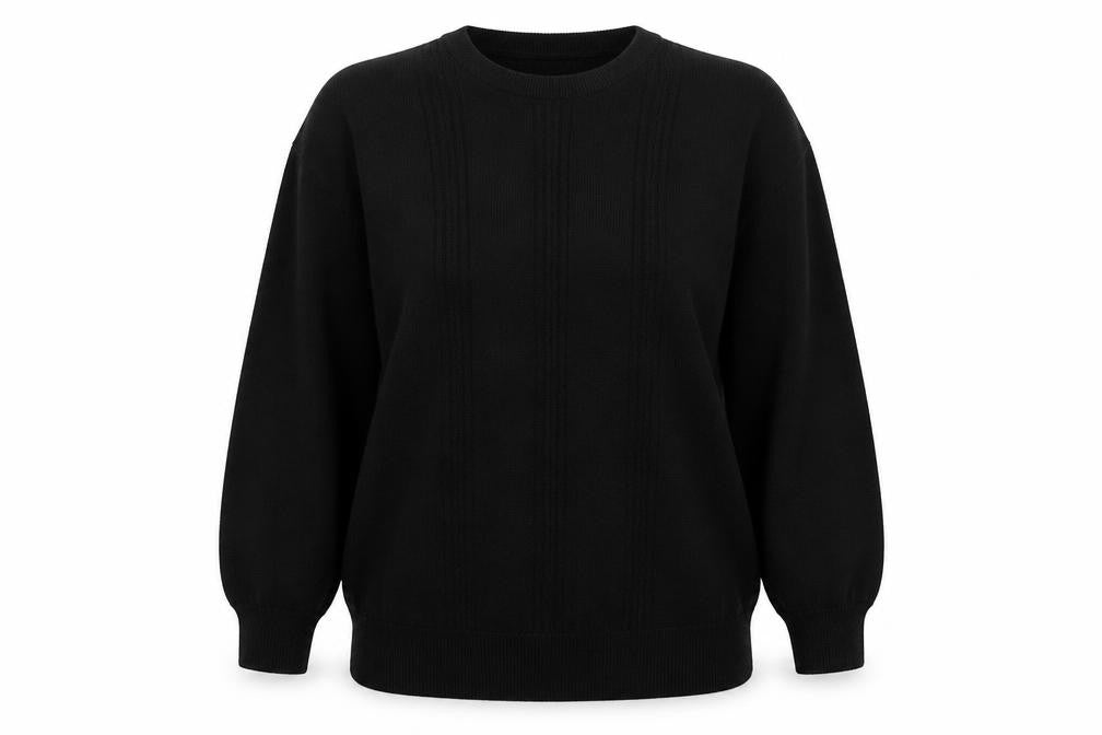 Vert Monde Womens Black Crew Neck  Acrylic Pullover Jumper Size L