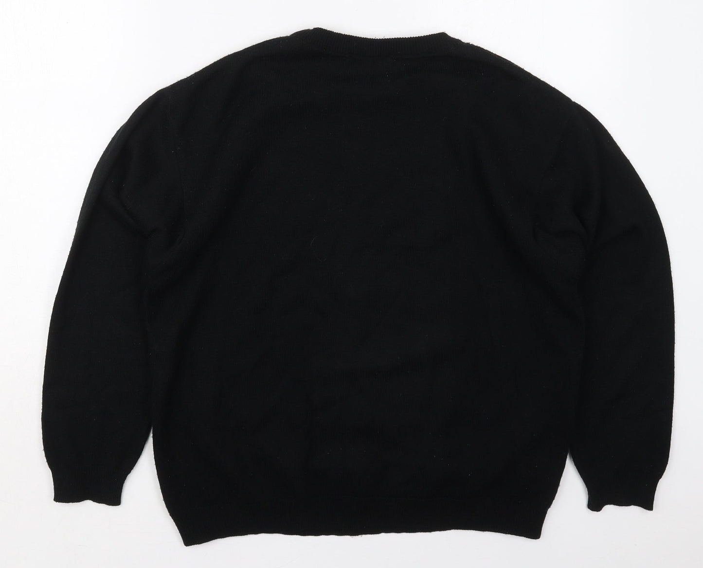 Vert Monde Womens Black Crew Neck  Acrylic Pullover Jumper Size L