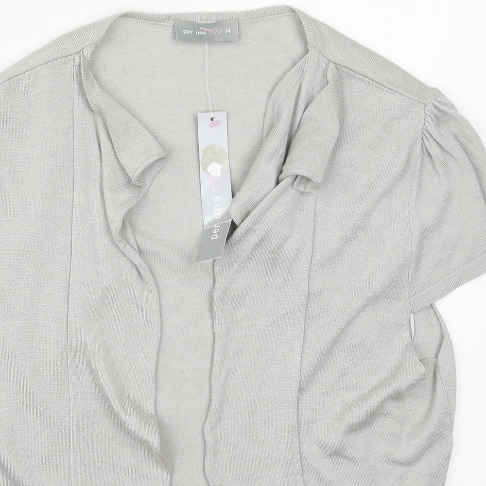 Per Una Womens Grey V-Neck  Viscose Cardigan Jumper Size 14