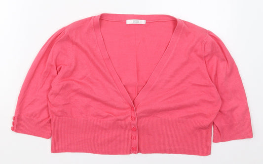 Marks and Spencer Womens Pink V-Neck  Cotton Cardigan Jumper Size 14